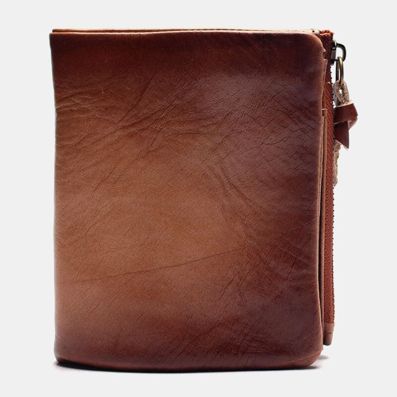 Herren Retro Soft Leather Bifold Zipper Wallet 6 Card Slot Card Case Multifunction Casual Coin Purse Wallet