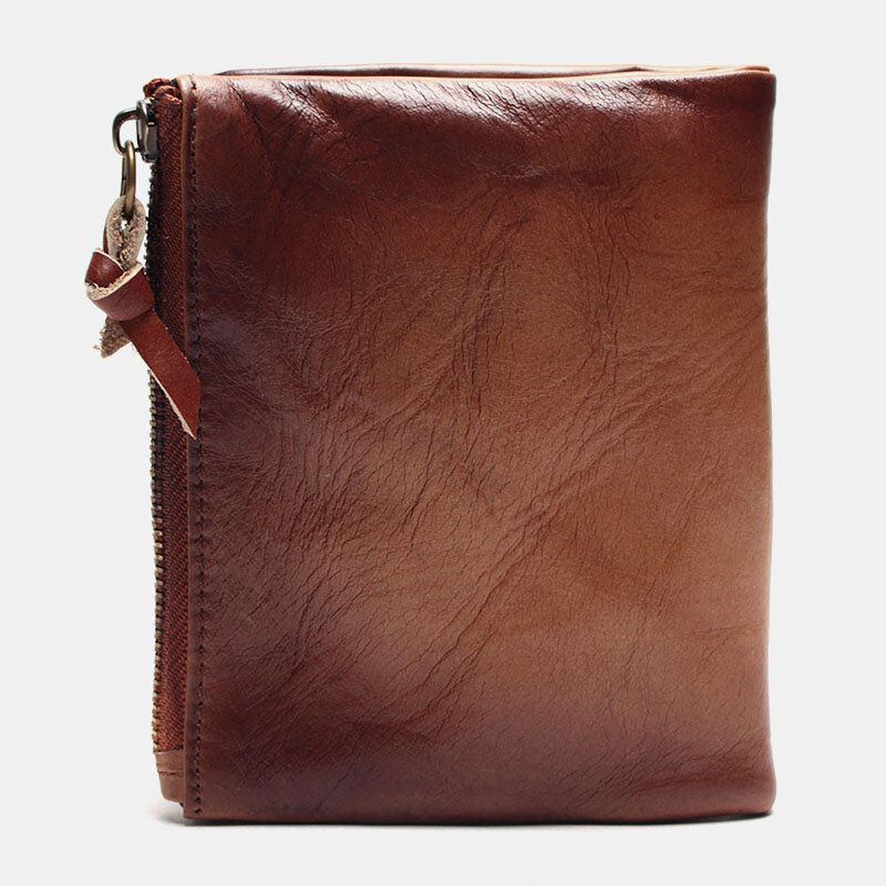 Herren Retro Soft Leather Bifold Zipper Wallet 6 Card Slot Card Case Multifunction Casual Coin Purse Wallet