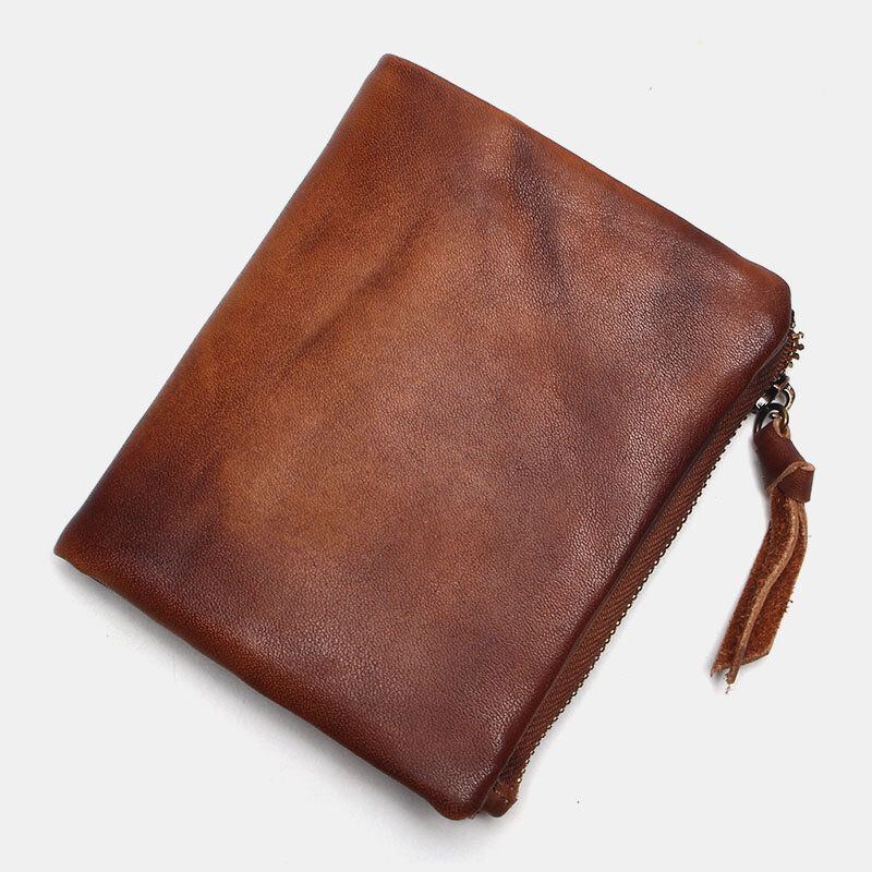 Herren Retro Soft Leather Bifold Zipper Wallet 6 Card Slot Card Case Multifunction Casual Coin Purse Wallet