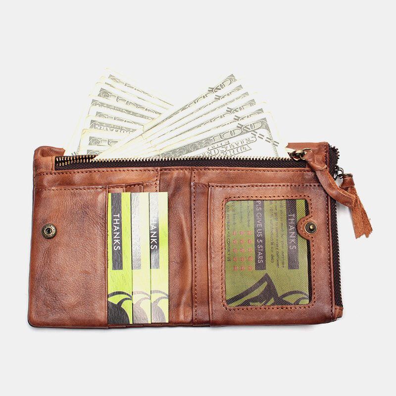 Herren Retro Soft Leather Bifold Zipper Wallet 6 Card Slot Card Case Multifunction Casual Coin Purse Wallet