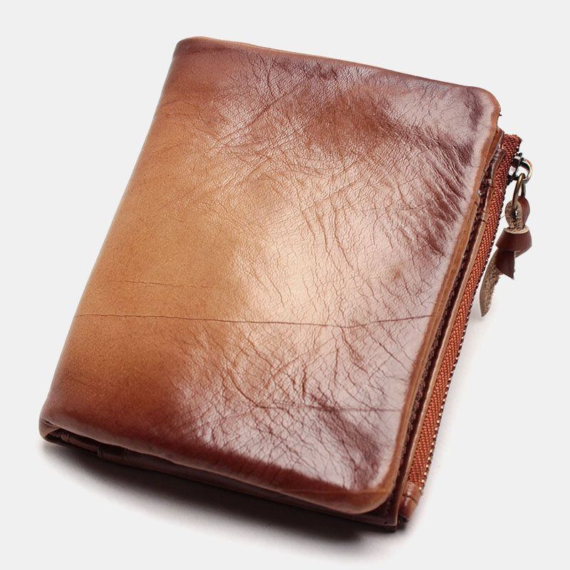 Herren Retro Soft Leather Bifold Zipper Wallet 6 Card Slot Card Case Multifunction Casual Coin Purse Wallet