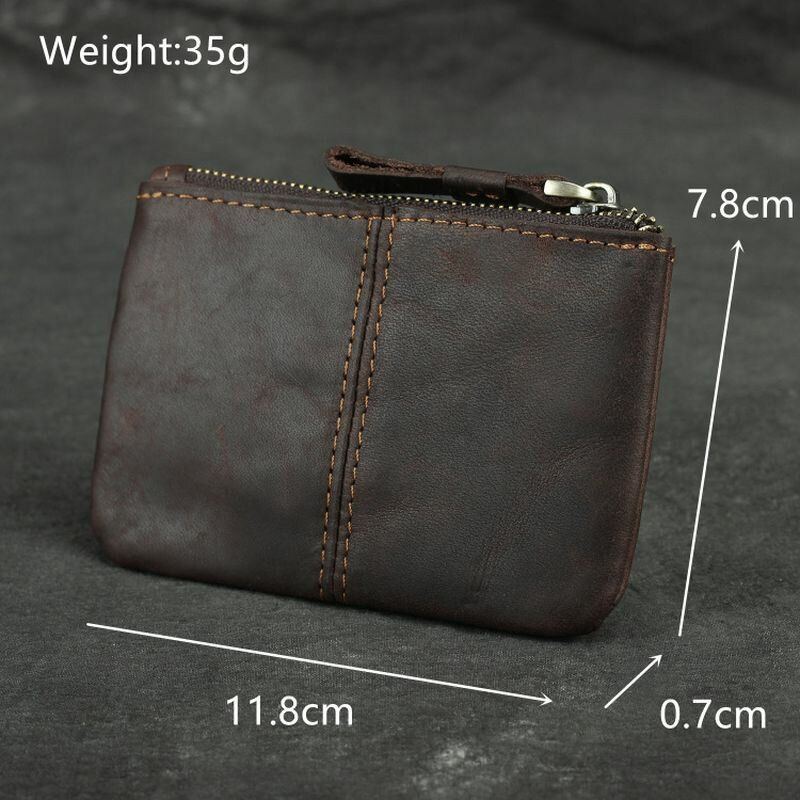 Herren Unisex Echtleder Mini Casual Reißverschluss Aufbewahrungstasche Münztasche