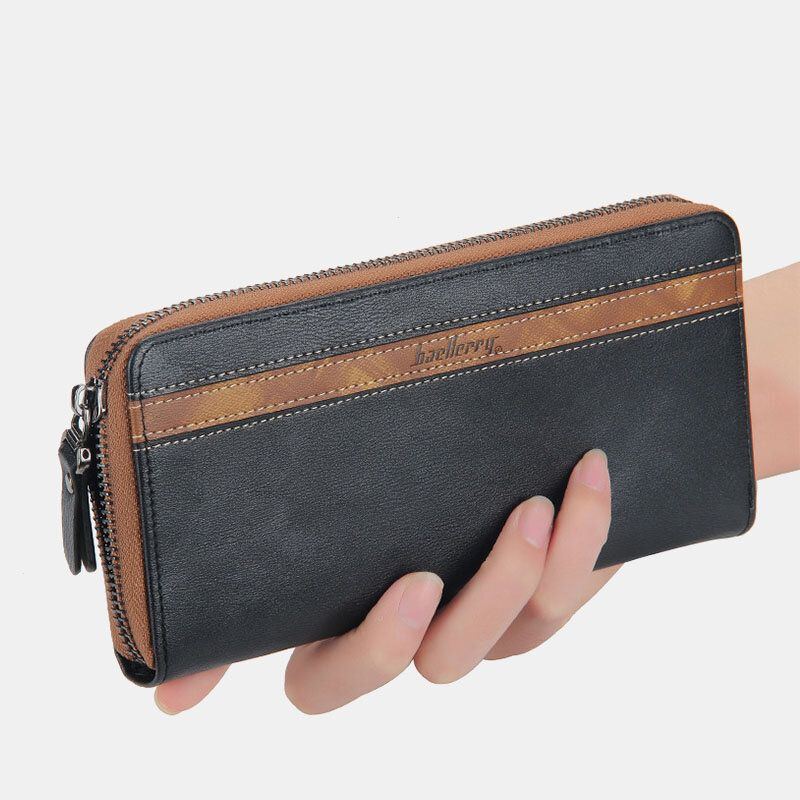 Herren Unisex Kunstleder Multifunktionsreißverschluss 6.3 Zoll Handytasche Kupplung Geldbörse Multi Slot Kartenhalter Geldbörse