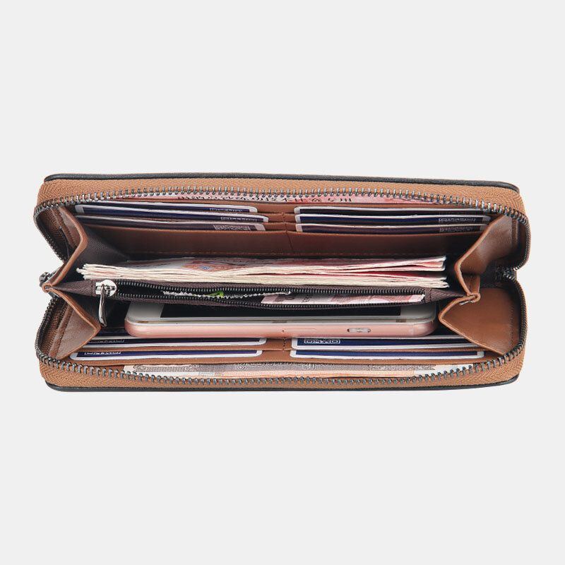 Herren Unisex Kunstleder Multifunktionsreißverschluss 6.3 Zoll Handytasche Kupplung Geldbörse Multi Slot Kartenhalter Geldbörse