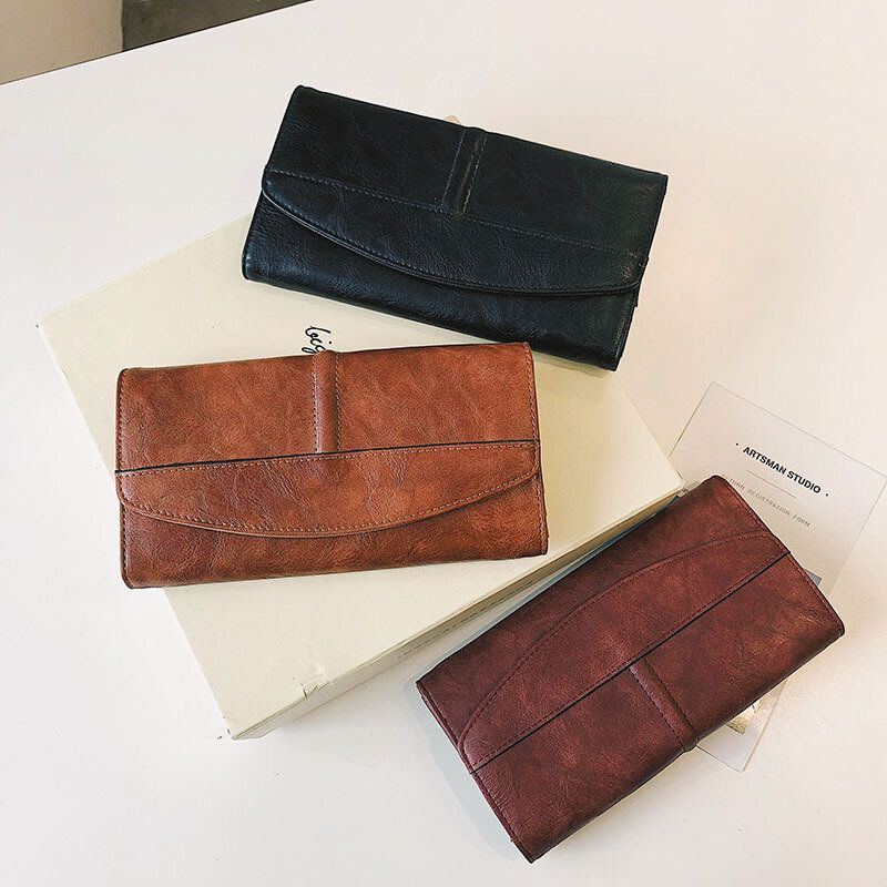 Herren Unisex Kunstleder Retro Trifold Handtrage Multi Slot 5.5 Zoll Handy Clutch Beutel Geldbörse