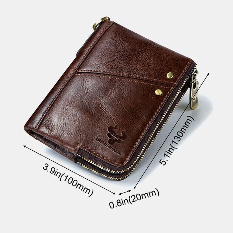 Herren Vinatge Echtes Leder Blocking Chain Zipper Coin Bag Wallet