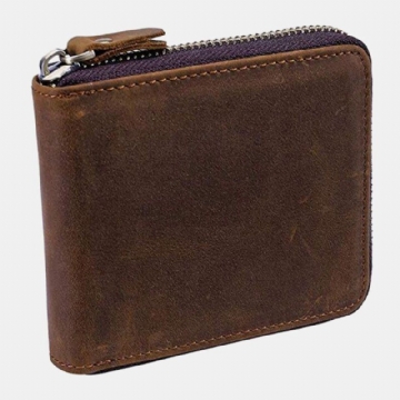 Herren Vintage Echtes Leder Reißverschluss Um Cardwallet Halter Münztasche