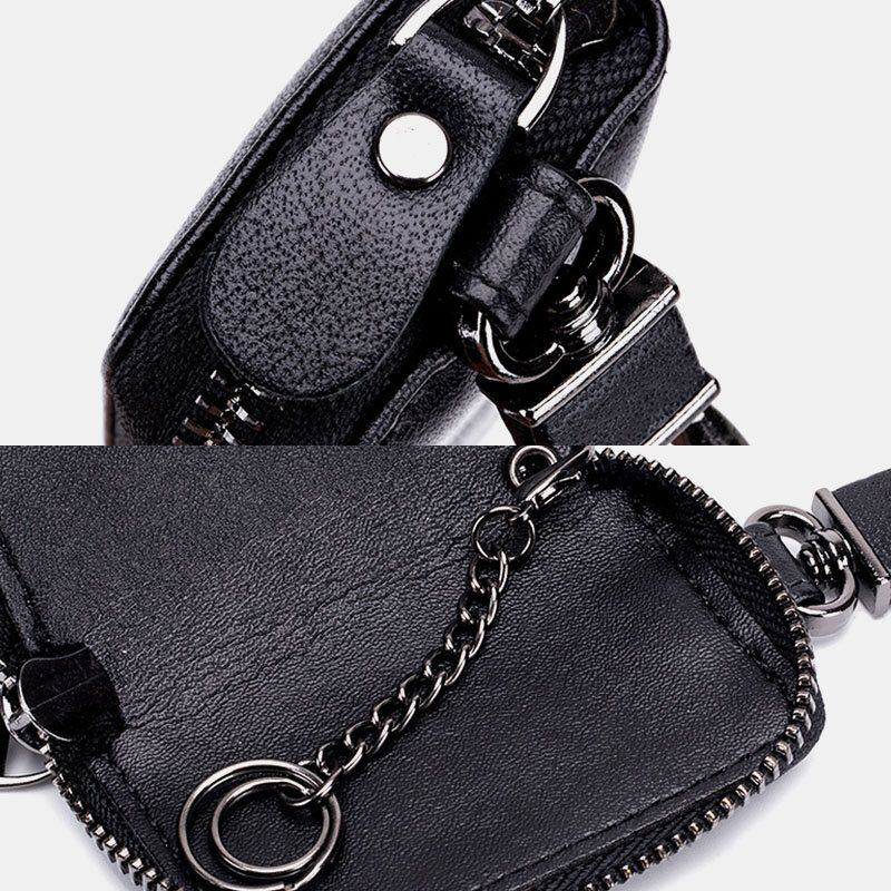 Herren Echtes Leder Retro Mini Schlüsseletui Tasche Große Kapazität Mode Autoschlüssel Schlüsselanhänger Brieftasche