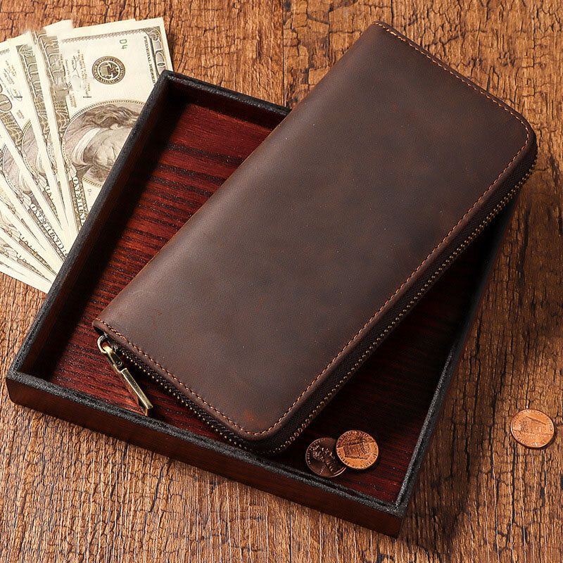 Herren Echtes Leder Retro Multi Slot Fashion Long Clutch Wallet Business Wallet