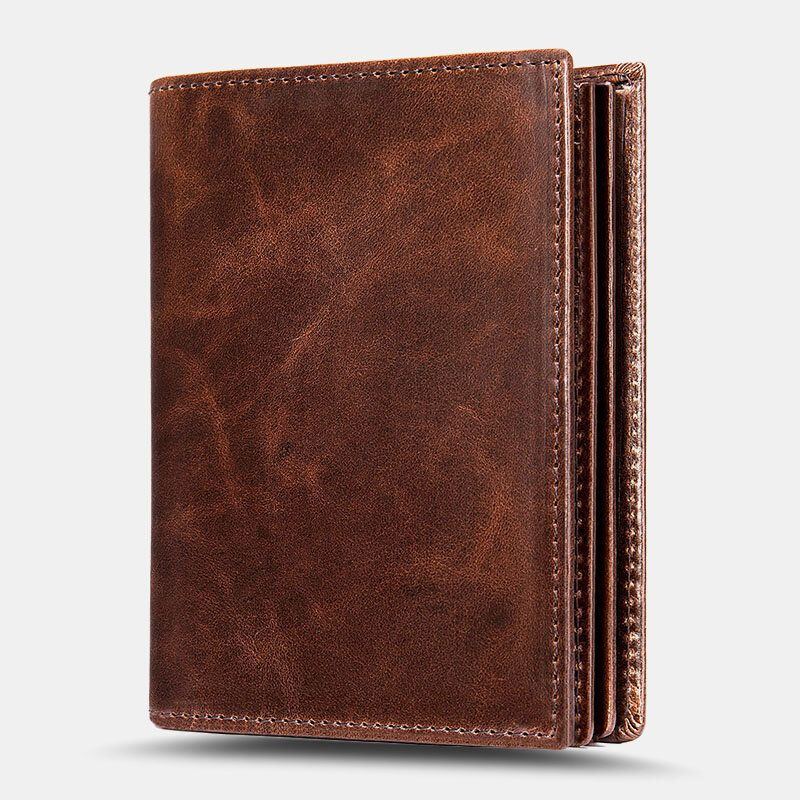 Herren Oil Wax Leather Short Bifold Anti Magnetische Geldbörsen 16 Kartenfächer Verdicken Führerschein Kartenhalter Geldbörse