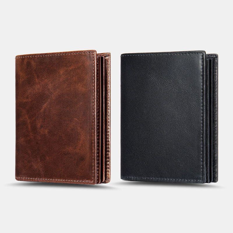 Herren Oil Wax Leather Short Bifold Anti Magnetische Geldbörsen 16 Kartenfächer Verdicken Führerschein Kartenhalter Geldbörse