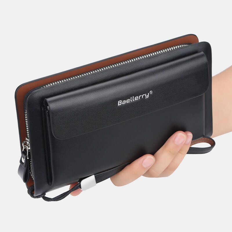 Herren Pu Leder Große Kapazität Multi Kartensteckplatz Lässiger Tragegriff Clutch Bag Kartenhalter Geldbörse