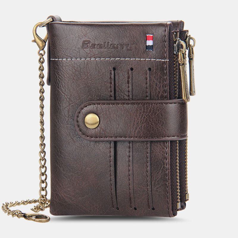 Herren Pu Leder Kurz Bifold Doppelreißverschluss Multi Kartensteckplatz Kartenhalter Retro Geldbörse Geldscheinklammer Geldbörse