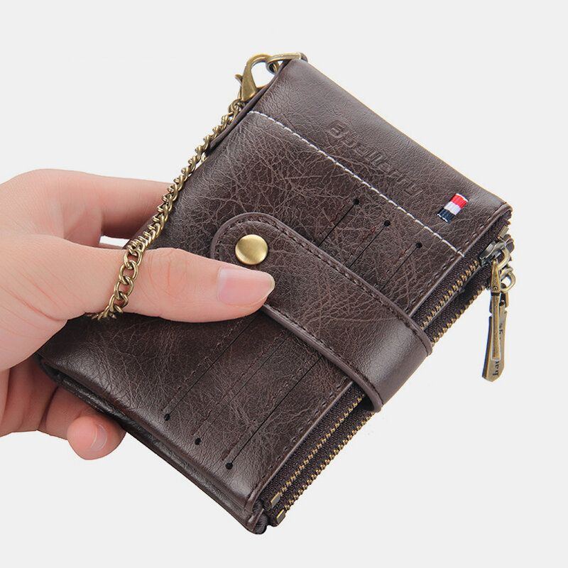 Herren Pu Leder Kurz Bifold Doppelreißverschluss Multi Kartensteckplatz Kartenhalter Retro Geldbörse Geldscheinklammer Geldbörse