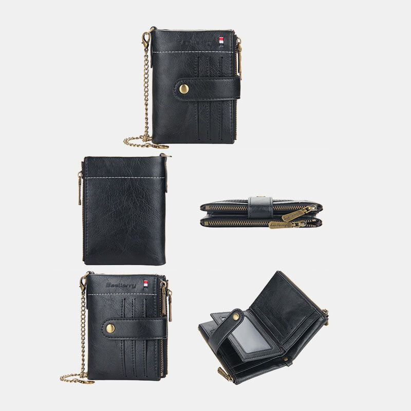 Herren Pu Leder Kurz Bifold Doppelreißverschluss Multi Kartensteckplatz Kartenhalter Retro Geldbörse Geldscheinklammer Geldbörse