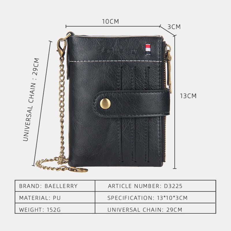 Herren Pu Leder Kurz Bifold Doppelreißverschluss Multi Kartensteckplatz Kartenhalter Retro Geldbörse Geldscheinklammer Geldbörse