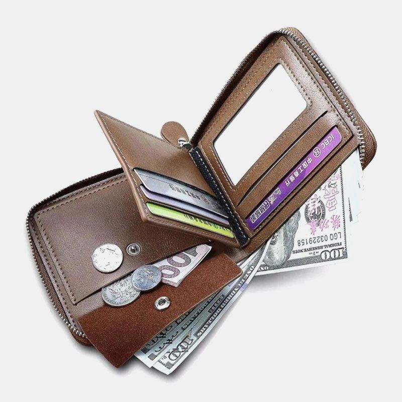 Herren Pu Leder Kurz Multi Card Slot Kartenhalter Retro Reißverschluss Geldbörse Geldbörse