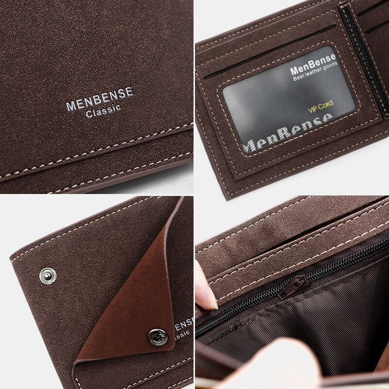 Herren Pu Mattes Leder 9 Kartenfächer Kartenhalter Fashion Short Bifold Outer Button Coin Purse Money Clip Wallet