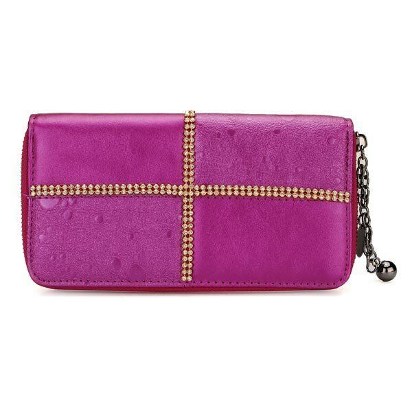 Mode Strass Damen Retro Lange Reißverschluss Geldbörse Clutch Wallet