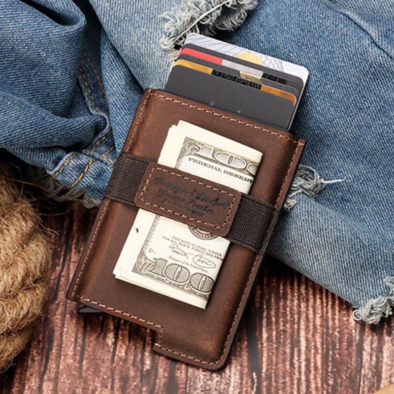 Offene Antimagnetische Herren Geldbörsen Retro Multi Card Slot Kartenhalter Multifunktions Geldscheinklammer Aus Echtem Leder